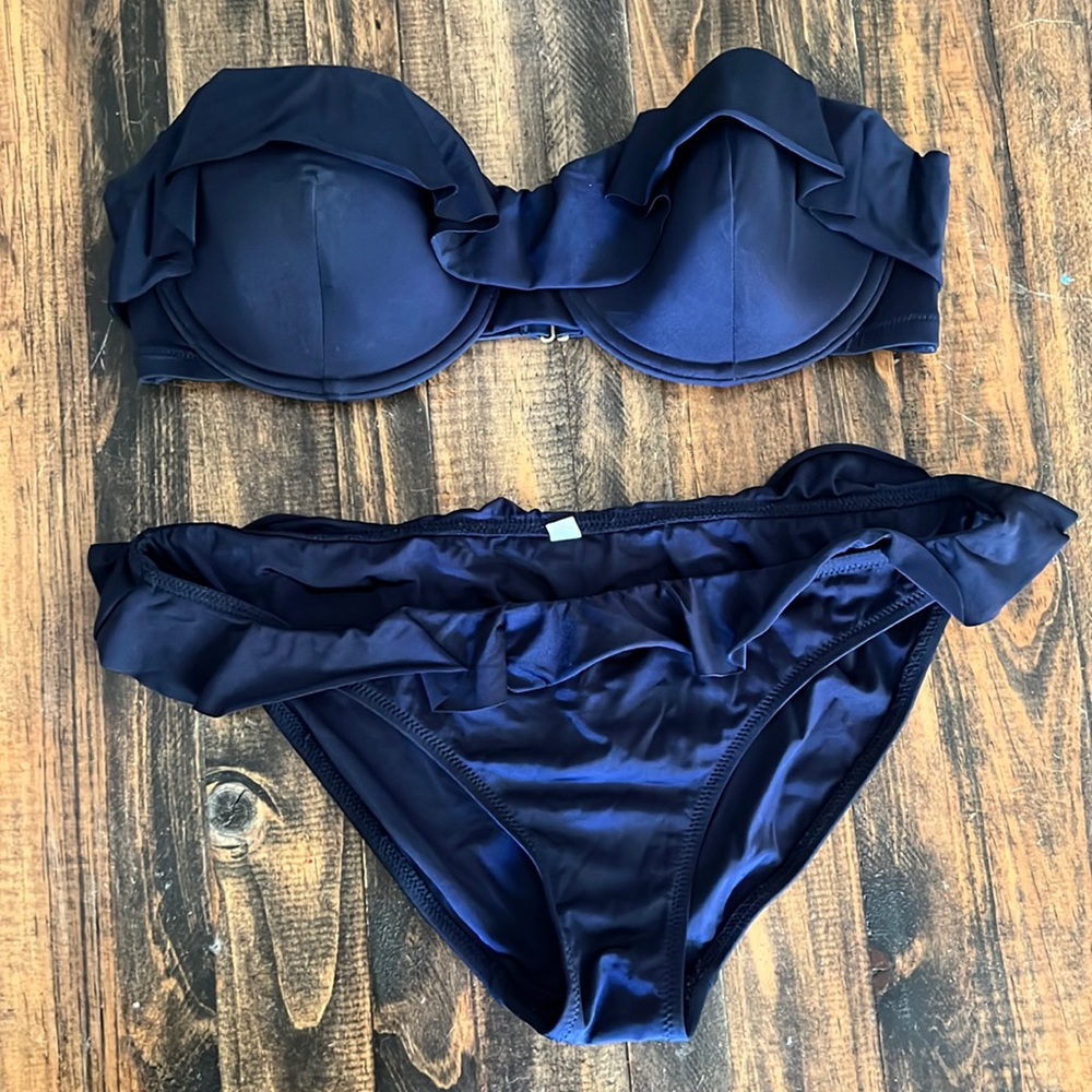 J crew navy ruffle 2 piece bikini size small